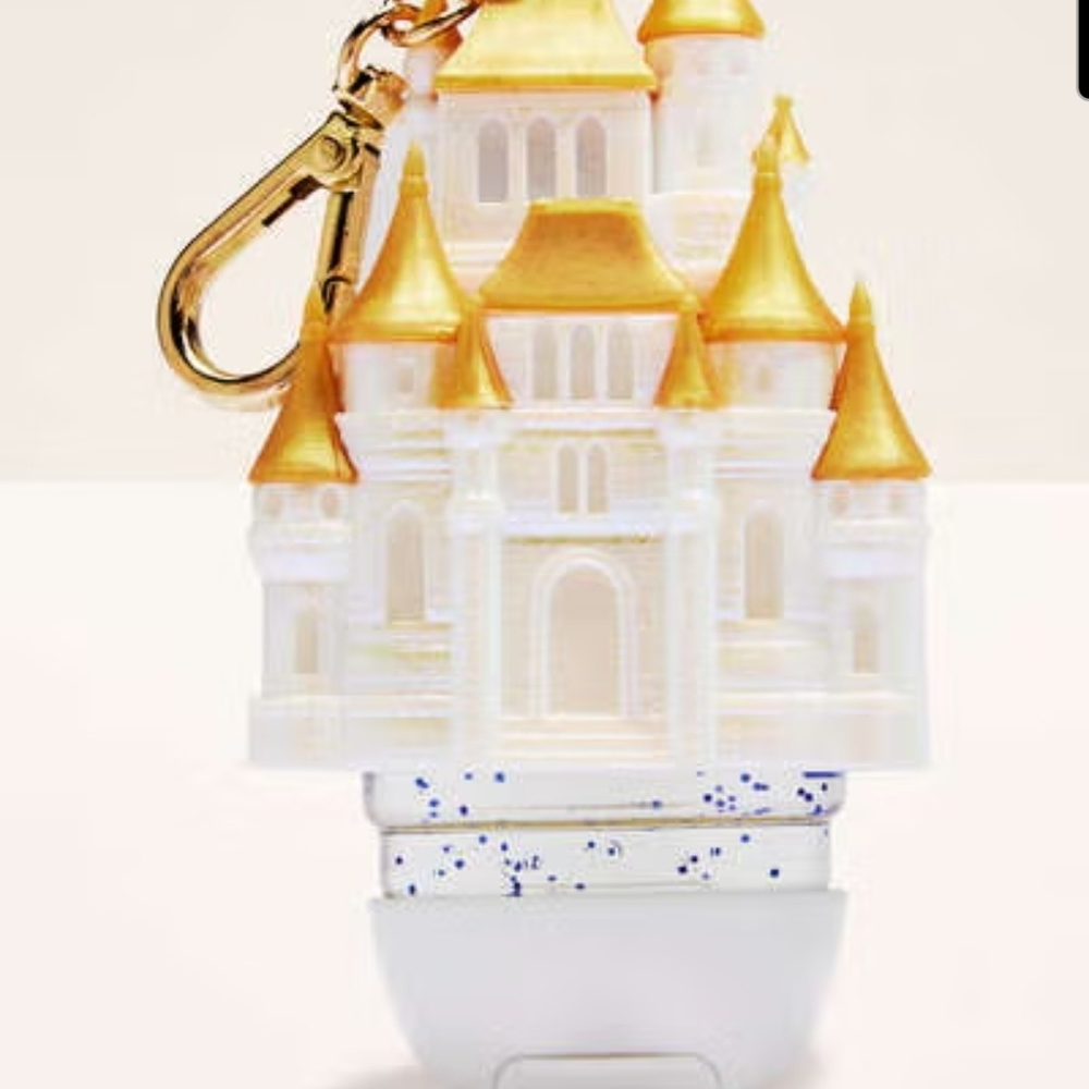 Bath & Body Works Gold and White Castle Keychain Pocketbac